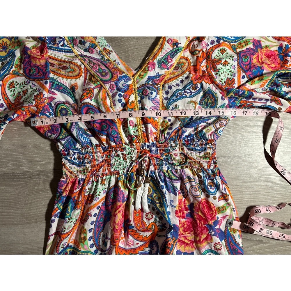 Harlow & Rose Womens S Paisley Floral Smocked Waist Maxi Dress Festival Party - Picture 4 of 5
